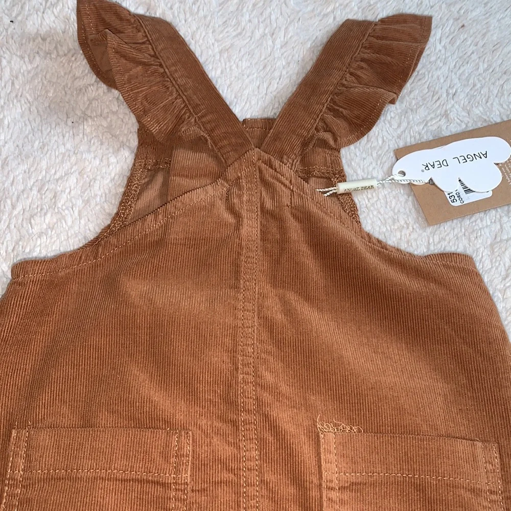 NWT Angel Dear Brown Corduroy Ruffle Bib Overalls 3-6M